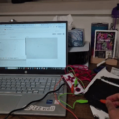 Pressing the graphite surface connected to the SPACEBAR on the makey makey generates falling emojis like unicorns and rainbows, creating a playful visual effect.